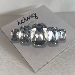 Icing Silver Tone & Glass Rhinestone Two Finger Ring NWT
